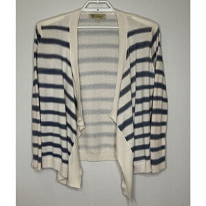 Democracy Women's Sweater Cardigan Size‎ Large Blue Stripe Waterfall Open Front
